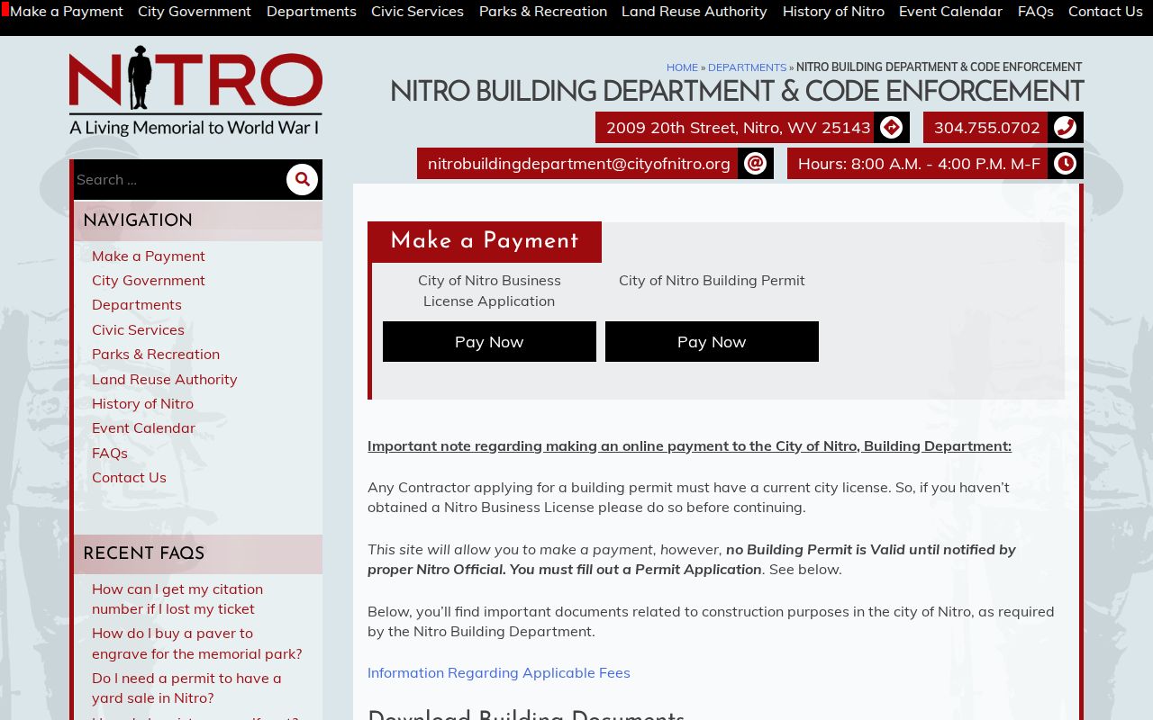 Putnam County Nitro property records city building department and code enforcement portal