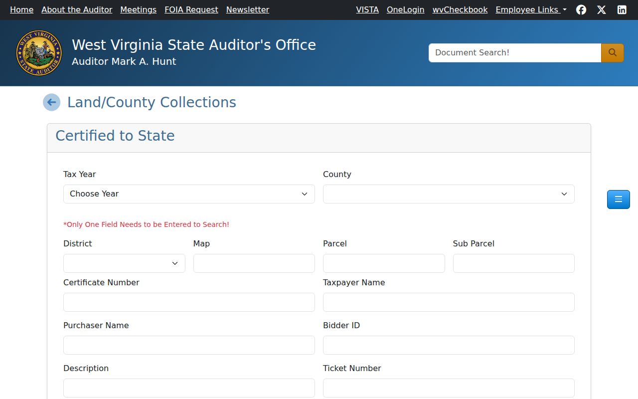 Putnam County delinquent property records search in the West Virginia State Auditor system
