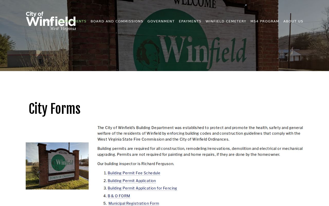 Putnam County Winfield property records city forms and permit information