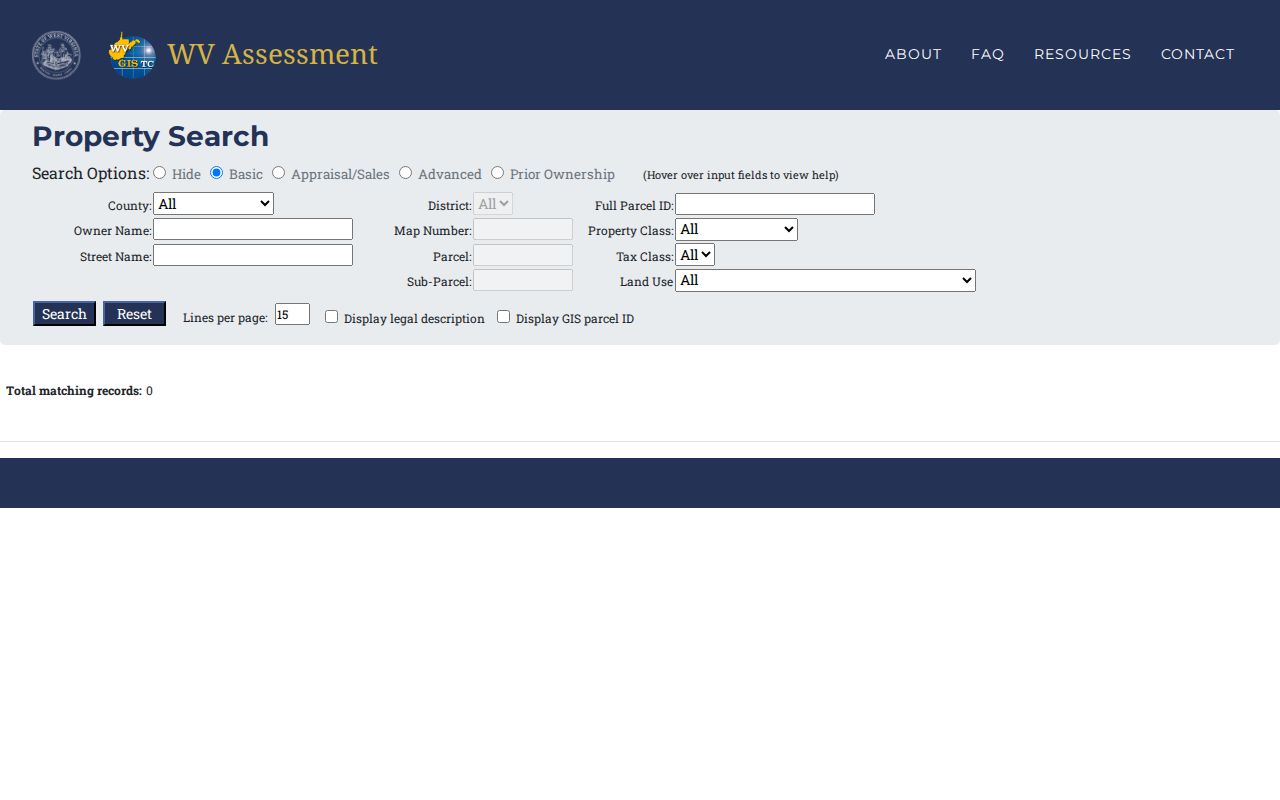 Putnam County property records assessment search screen with owner, district, street, and parcel fields